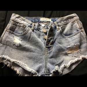 high rise distressed shorts